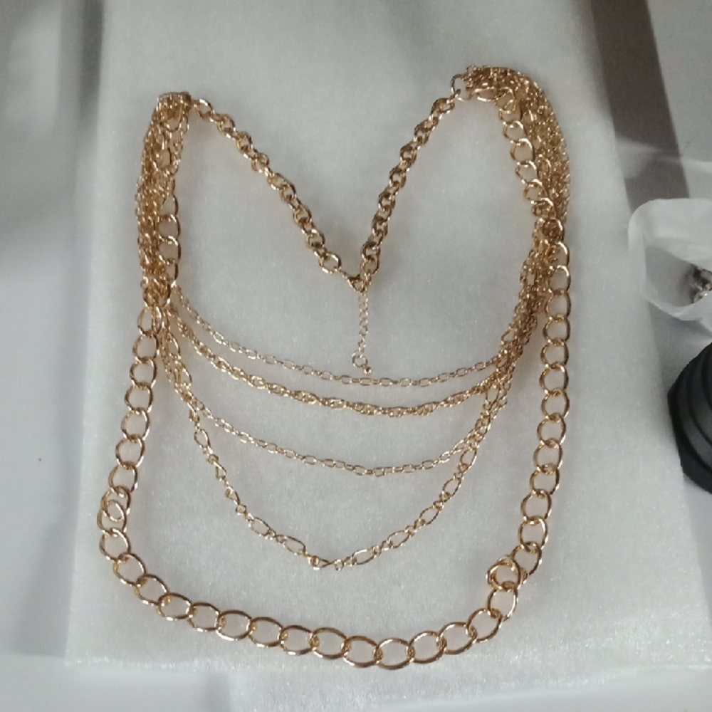 Gold Tone Chain Necklace #A354